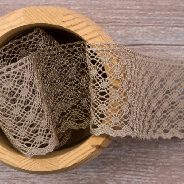 Мерсеризованное хлопковое кружево, 50 мм, цвет темно-бежевый. Арт 2040/5T