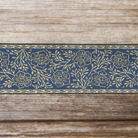 Лента жаккард с люрексом SAFISA, 50 мм, 15 м, цвет 70, джинс. Арт 9213-50мм-70