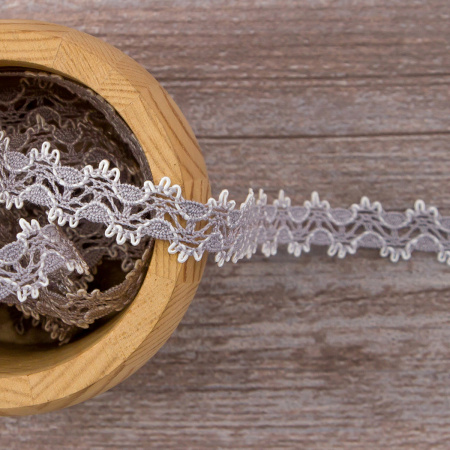 Мерсеризованное хлопковое кружево, 11 мм, цвет светло-серый с белым. Арт 1084/H2