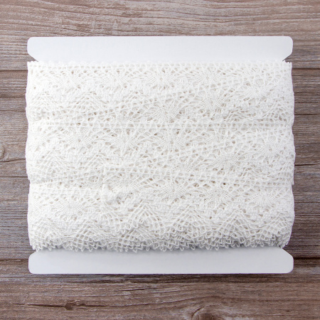 Мерсеризованное хлопковое кружево, 55 мм, цвет белый. Арт 3118/01