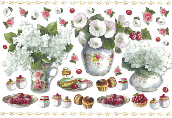 Бумага упаковочная "Кондитерские изделия и цветы", рисовая, 48 х 33 см. Арт DFS188                  