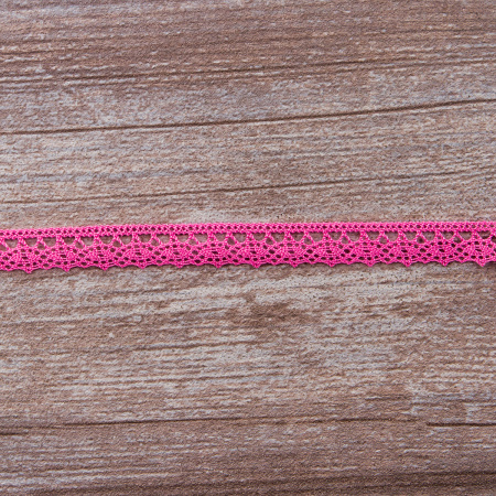 Мерсеризованное хлопковое кружево, 12 мм, цвет ярко-розовый. Арт 3267/3L                 