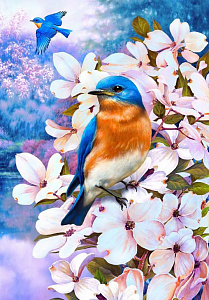 Картина стразами "Птичка на цветущей ветке"