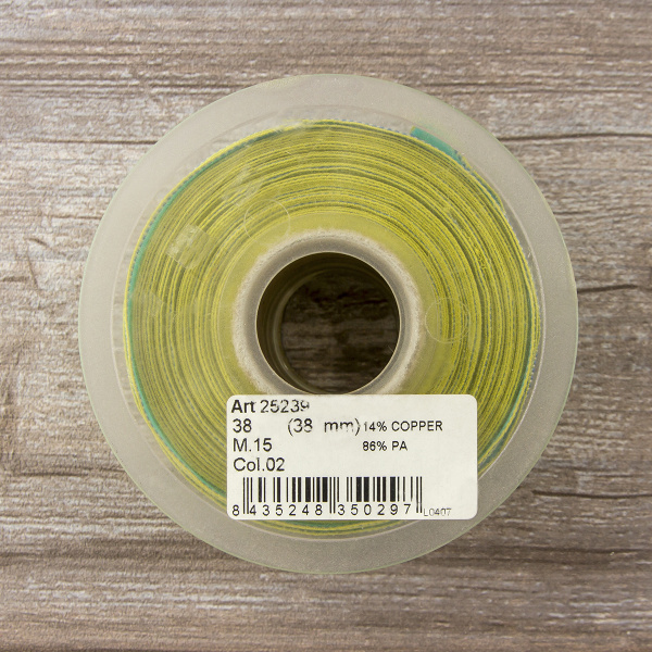 Лента с рисунком SAFISA, 38 мм, цвет зеленый/желтый. Арт 25239-38-02