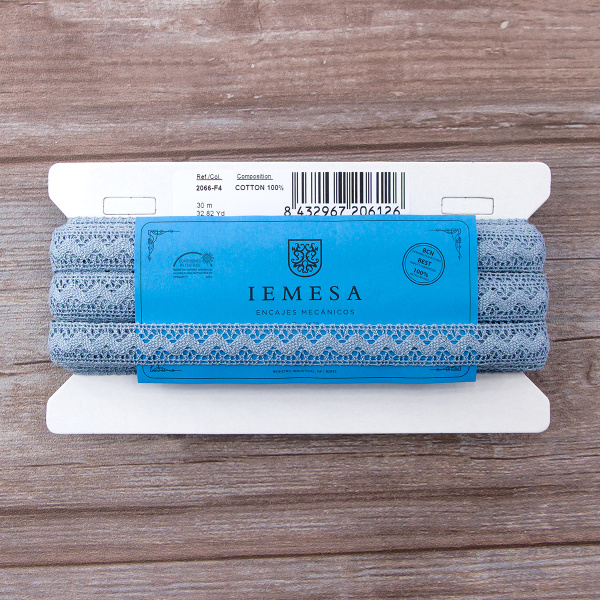 Мерсеризованное хлопковое кружево, 16 мм, цвет тёмно-голубой. Арт 2066/F4