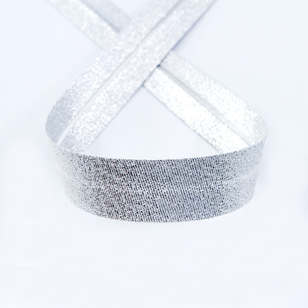 Косая бейка металлик, 20 мм, 20 м, цвет 01, серебряный. Арт 6291-20мм-01            