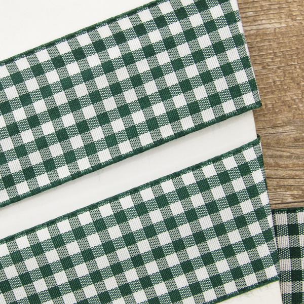 Лента с рисунком клетка SAFISA, 40 мм, 25 м, цвет 43, темно-зеленый. Арт 469-40мм-43             