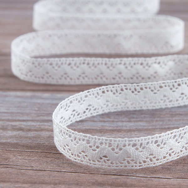 Мерсеризованное хлопковое кружево, 16 мм, цвет белый. Арт 2066/01