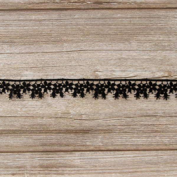 Мерсеризованное хлопковое кружево, 24 мм, цвет черный. Арт K059/14