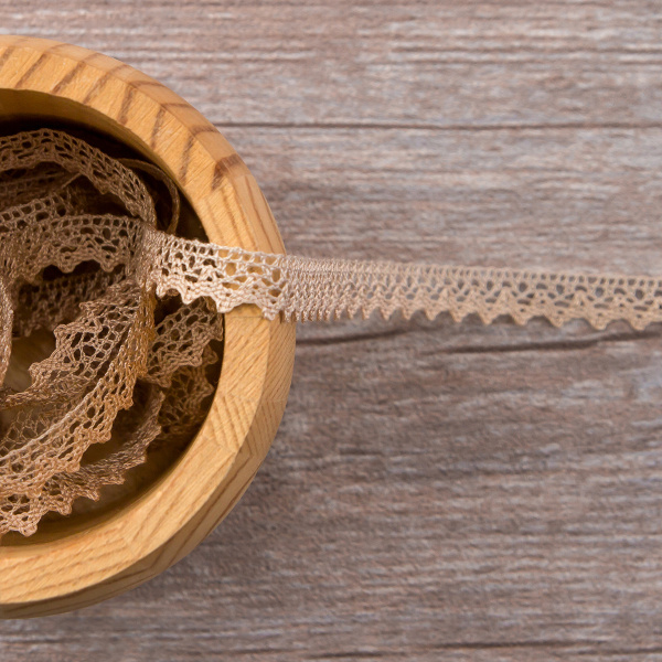 Мерсеризованное хлопковое кружево, 8 мм, цвет шампань. Арт 2062/72
