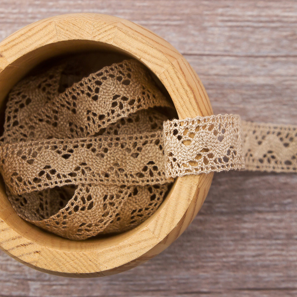 Мерсеризованное хлопковое кружево, 16 мм, цвет серо-бежевый. Арт 2066/27