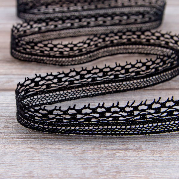 Мерсеризованное хлопковое кружево, 20 мм, цвет черный. Арт 2010/14