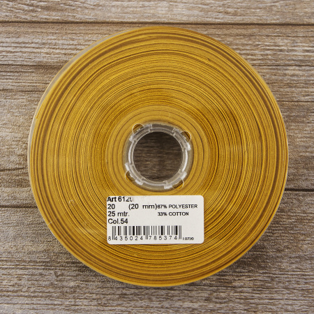 Косая бейка хлопок/полиэстер 20 мм, 25 м, цвет 54, бежево-золотистый . Арт 6120-20мм-54            