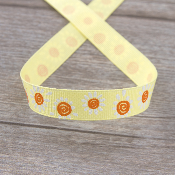 Лента репсовая SAFISA с напечатаным рисунком, 15 мм, 15 м, цвет 32, желтый. Арт 25305-15мм-32