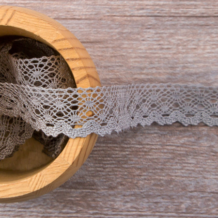 Мерсеризованное хлопковое кружево, 20 мм, цвет серый. Арт 2019/W3