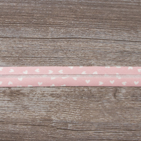 Косая бейка декоративная "сердечки", 18 мм, цвет розовый. Арт 3313/18/1