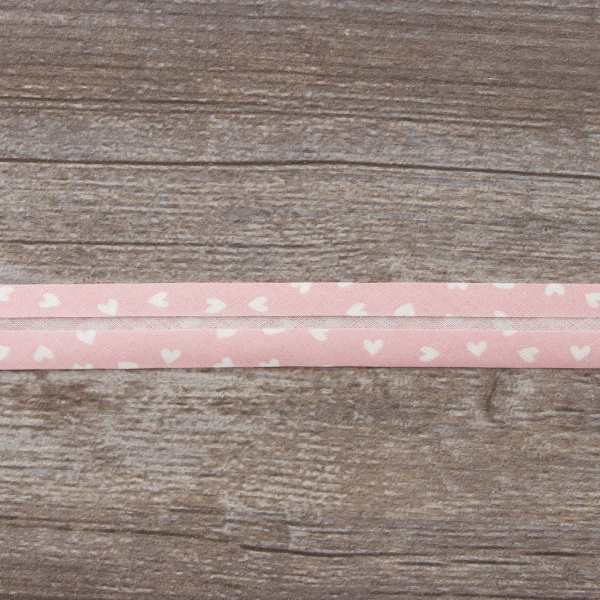 Косая бейка декоративная "сердечки", 18 мм, цвет розовый. Арт 3313/18/1