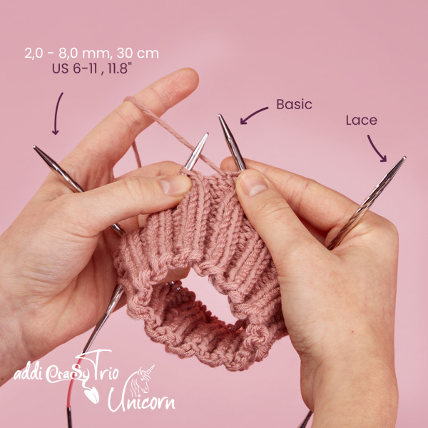 Спицы чулочные гибкие, супергладкие, addiCraSyTrio Unicorn Lace Long №5, 30 см. Арт 180-2/5-30