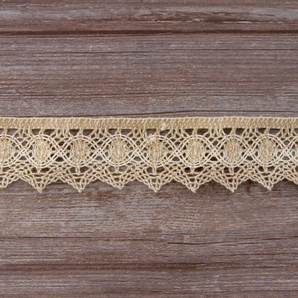 Мерсеризованное хлопковое кружево, 50 мм, цвет небелёный с белым. Арт 1111/L0                 