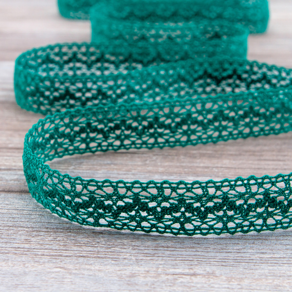Мерсеризованное хлопковое кружево, 20 мм, цвет изумрудно-зеленый. Арт 3037/12                 