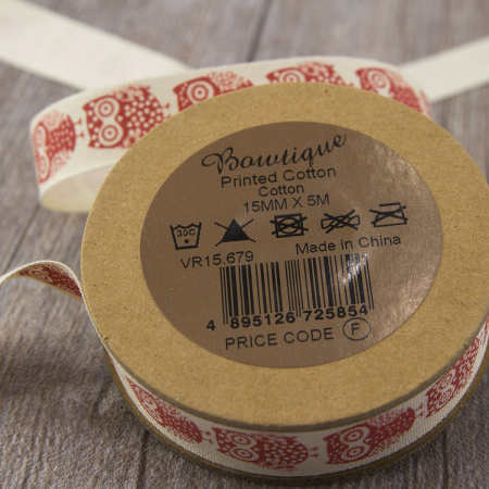 Лента хлопковая на картонной мини-катушке "Совы". Арт VR15.679