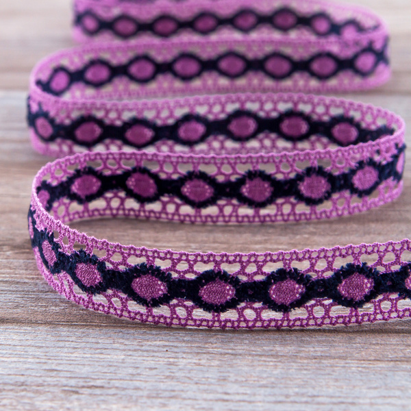 Мерсеризованное хлопковое кружево, 20 мм, цвет сиреневый/фиолетовый. Арт 3682/CK