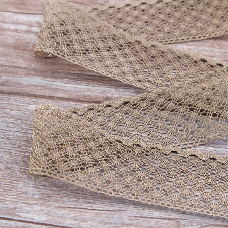 Мерсеризованное хлопковое кружево, 50 мм, цвет темно-бежевый. Арт 2040/5T