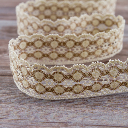 Мерсеризованное хлопковое кружево, 40 мм, цвет экрю с бежевым. Арт 3680/T1