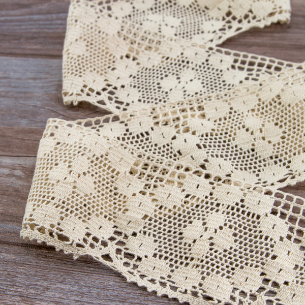 Мерсеризованное хлопковое кружево, 95 мм, цвет экрю. Арт 2229/58