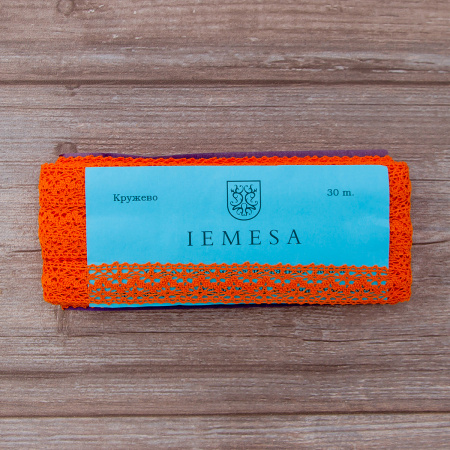 Мерсеризованное хлопковое кружево, 20 мм, цвет оранжевый. Арт 3037/17                 