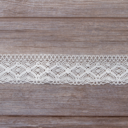 Мерсеризованное хлопковое кружево, 60 мм, белый. Арт 2145/01