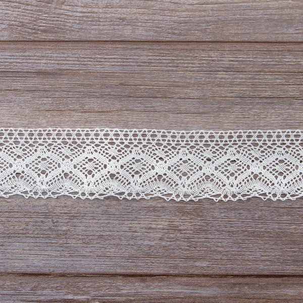 Мерсеризованное хлопковое кружево, 60 мм, белый. Арт 2145/01