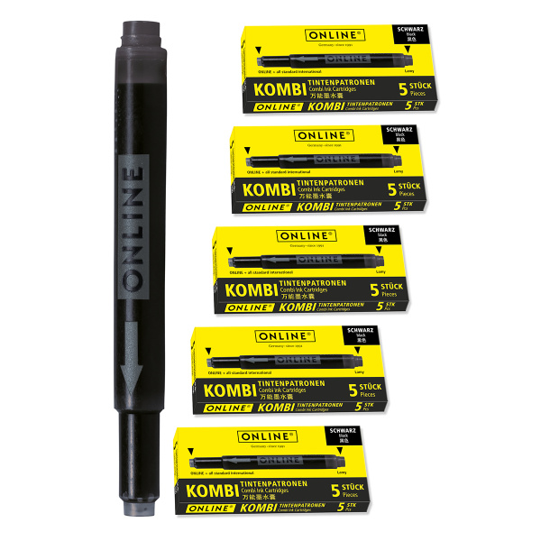 Набор цветных картриджей "Combi Ink Cartridge" для перьевой ручки, 5 цветов, в комплекте 25 шт. Арт 70033