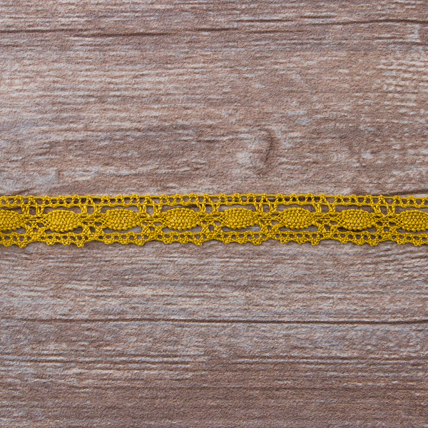 Мерсеризованное хлопковое кружево, 15 мм, цвет горчичный. Арт 1798/62                 