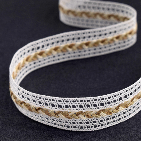 Мерсеризованное хлопковое кружево, 28 мм, цвет белый/экрю. Арт 2197/30