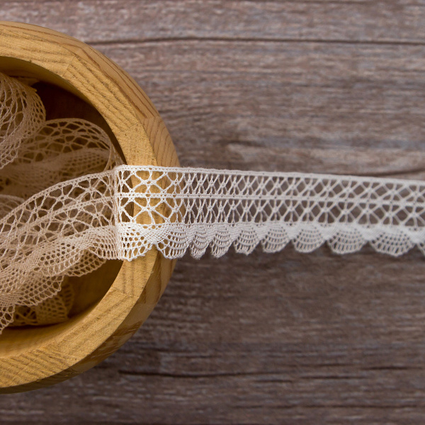 Мерсеризованное хлопковое кружево, 20 мм, цвет белый. Арт 2015/01