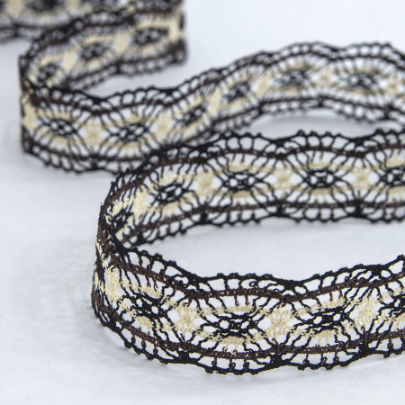 Мерсеризованное хлопковое кружево, 33 мм, цвет тёмно-бежевый. Арт 2205/2T