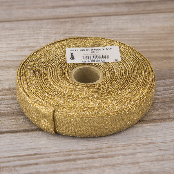 Тесьма PEGA уплощенная с люрексом, цвет золотой, 22,5 мм. Арт 881113961X7000          