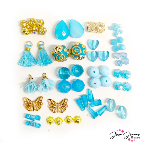 Набор бусин и шармов "Blue Raspberry Ice Pop" из стекла и металла разных форм и размеров. Арт MARMIX-02