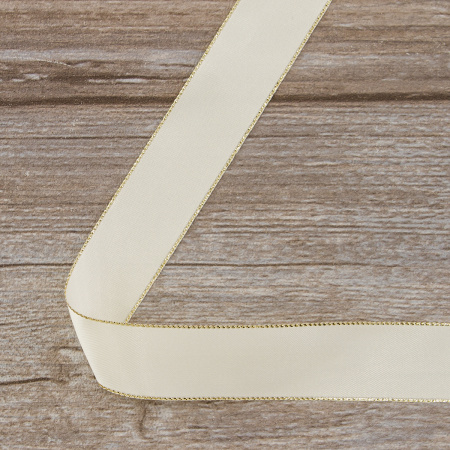 Лента атласная SAFISA с люрексным кантом по краям, 25 мм, 25 м, цвет 56, кремовый. Арт 25190-25мм-56