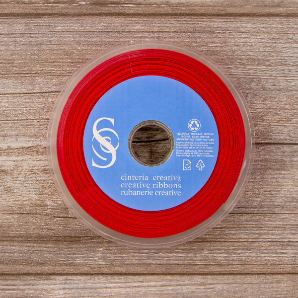 Косая бейка атласная 20 мм, 25 м, цвет 14, красный. Арт 6260-20мм-14            