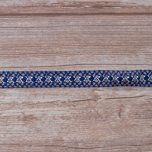 Мерсеризованное хлопковое кружево, 20 мм, цвет синий с молочно-белым. Арт 1825/J6                 