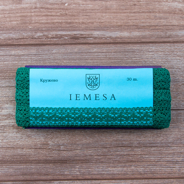 Мерсеризованное хлопковое кружево, 20 мм, цвет изумрудно-зеленый. Арт 3037/12                 