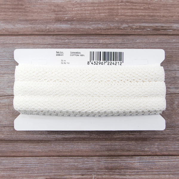 Мерсеризованное хлопковое кружево, 23 мм, белый. Арт 2096/01