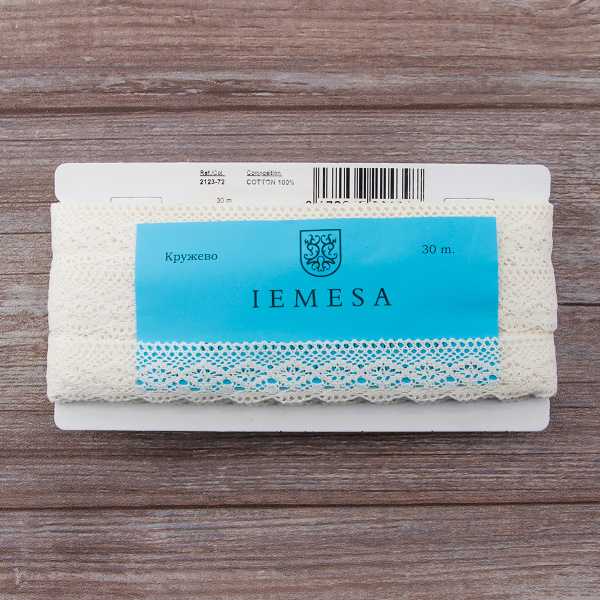 Мерсеризованное хлопковое кружево, 30 мм, шампань. Арт 2123/72