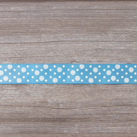 Лента репсовая SAFISA с напечатаным рисунком, 25 мм, 15 м, цвет 16, бирюзовый. Арт 25313-25мм-16