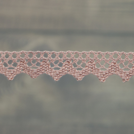 Кружево плетеное, 12 мм, цвет бледно-розовый, 100% хлопок, 5 м. Арт K-5004-87