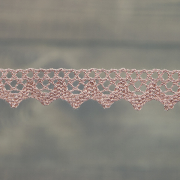 Кружево плетеное, 12 мм, цвет бледно-розовый, 100% хлопок, 5 м. Арт K-5004-87