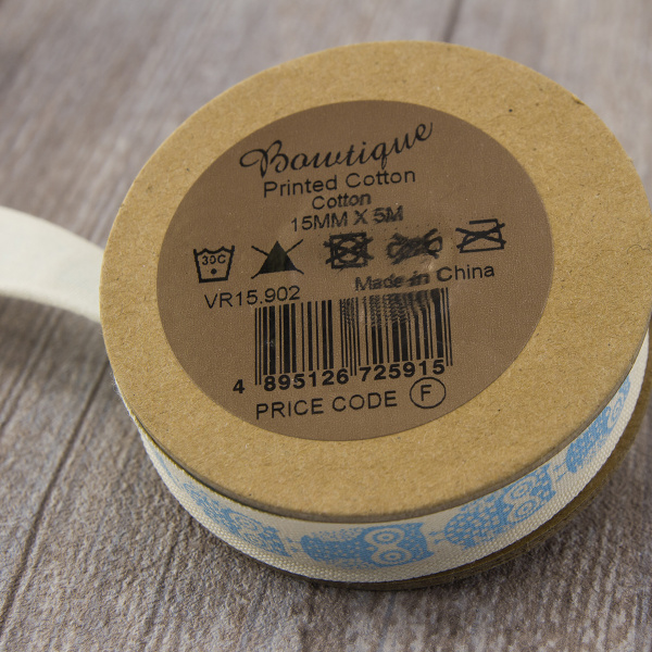 Лента хлопковая на картонной мини-катушке "Совы". Арт VR15.902