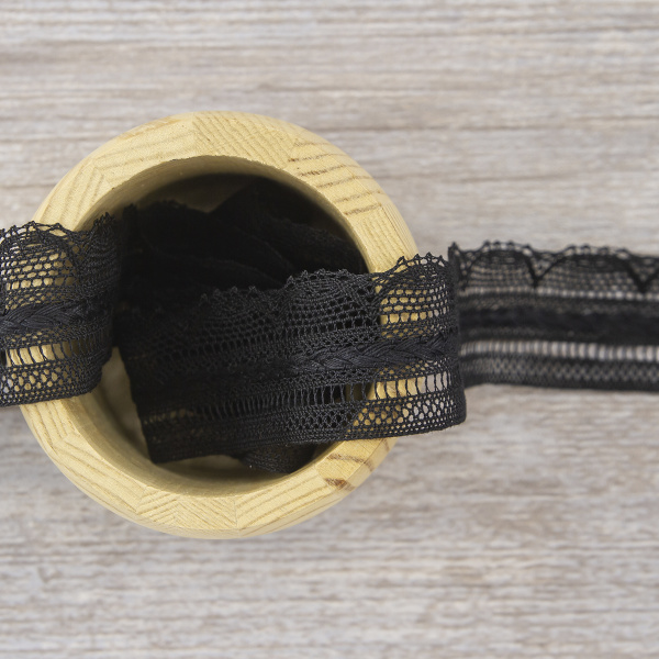 Мерсеризованное хлопковое кружево, 33 мм, цвет чёрный. Арт 2177/14